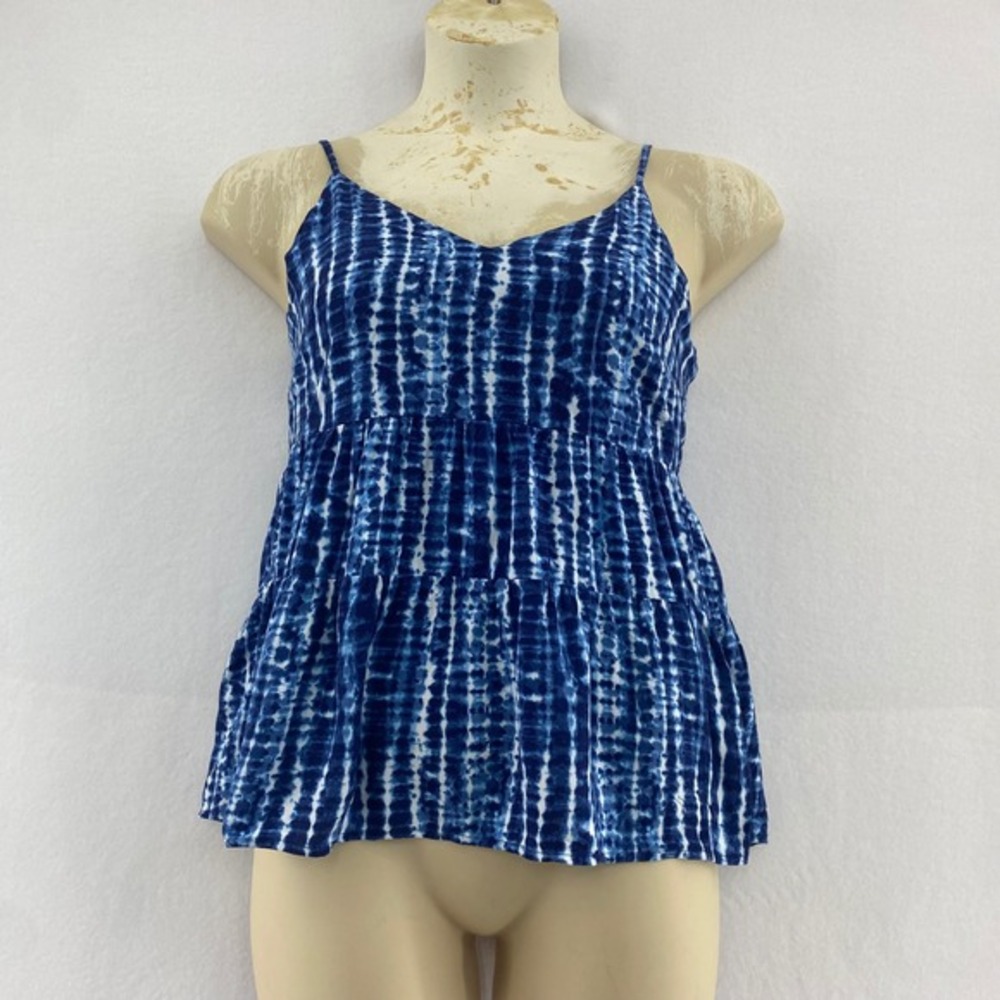 Old Navy Tie Dye Cami Top Sleeveless  Tiered‎ Blue White Casual M Boho Beachy